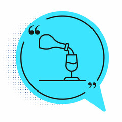 Black line Wine tasting, degustation icon isolated on white background. Sommelier. Smells of wine. Blue speech bubble symbol. Vector
