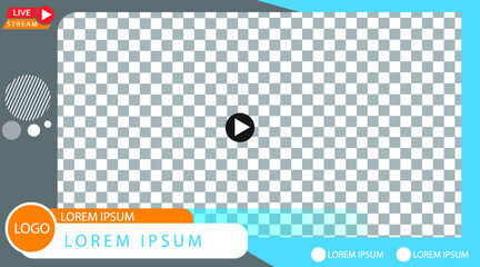 
video frame transparent background compatible with any platform for video conferencing, livestream 16:9  landscape dimensions with schema color blue grey