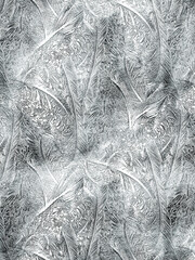 Frostwork pattern ice crystals on black background. Dark surface with abstract ice structure makes to overlay or add a frost effect. Frost on the glass, the effect of freezing