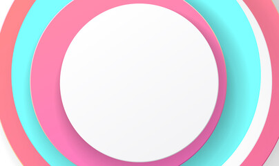 Abstract 3d circle papercut smooth color composition. Pink, white and blue color. Elegant circle shape design.  Modern and luxury cover template for use design element. Vector illustration EPS10.