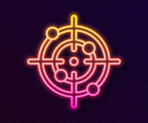 Glowing neon line Target sport icon isolated on black background. Clean target with numbers for shooting range or shooting. Vector