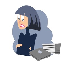 The girl is disgusted with work. Vector illustration in a flat style. An employee in the office with a laptop