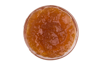 bowl with apricot jam on white background