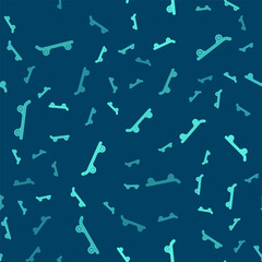 Green line Skateboard icon isolated seamless pattern on blue background. Extreme sport. Sport equipment. Vector