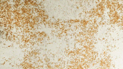 Close-up of rust on white metal sheet, Ruins of metal and the rust on the surface, Brown rustic peel off from the surface of iron plate, Damaged iron from oxidation of air and water