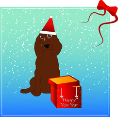 New Year card with spaniel dog in vector