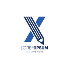 Letter X Pencil Logo Design Vector Icon Graphic Emblem Illustration Background Template