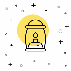 Black line Camping lantern icon isolated on white background. Random dynamic shapes. Vector