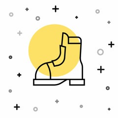Black line Hunter boots icon isolated on white background. Random dynamic shapes. Vector