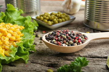 Canned corn, peas, beans