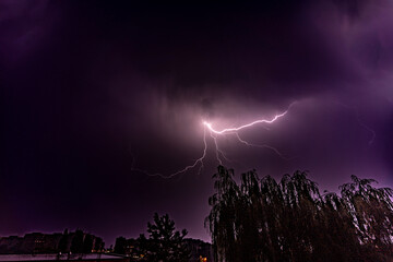 Lightning strike, thunderstorm, evening sky