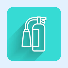 White line Fire extinguisher icon isolated with long shadow background. Green square button. Vector