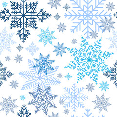 Fototapeta na wymiar Seamless winter background with blue snowflakes on a white background.
