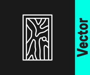 White line Closed door icon isolated on black background. Vector