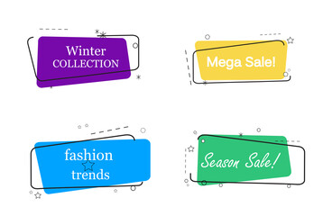 Trendy banner flat design isolated on white background. Banner for web site, design template, sticker and badge. Banner for placard, cards and poster. Collection of creative banner, modern concept