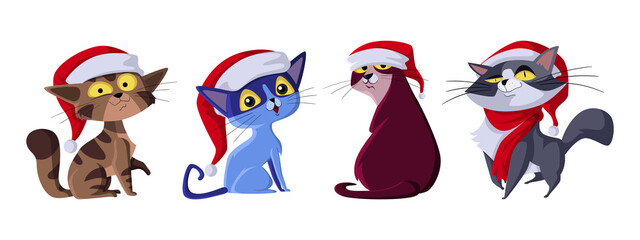 Set of Cats Wear Santa Hats