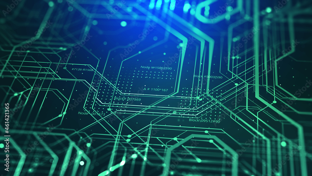 Aufkleber microcircuit, chip, silicon chip, circuit 3d illustration. motherboard. cyberspace of high technolog