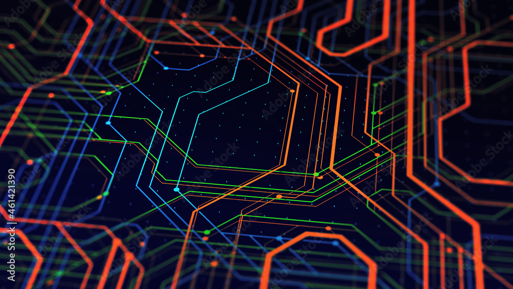 Leinwandbilder microcircuit, chip, silicon chip, circuit 3d illustration. motherboard. cyberspace of high technolog