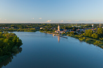 Obraz premium Aerial view towards Saint Amands's Church (Sint-Amanduskerk), in Sint-Amands, Belgium