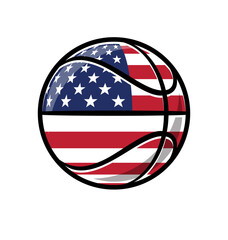 cartoon stylized basketball with usa flag