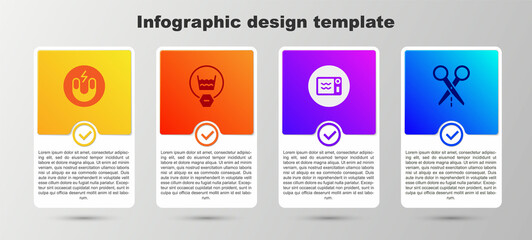 Set Magnet, Delicate wash, Microwave oven and Scissors with cut line. Business infographic template. Vector