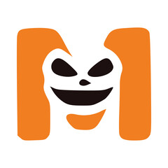 Letter m mad character, Halloween monster doodle clip art