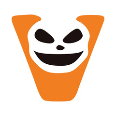 Letter v mad character, Halloween monster doodle clip art