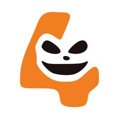 Number 4 mad character, Halloween monster doodle clip art