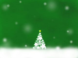星が光るクリスマスツリー　雪降る緑（ヨコ）