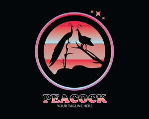Silhouette of two peacocks logo