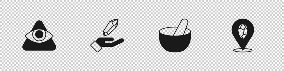 Set All-seeing eye of God, Magic stone, Witch cauldron and icon. Vector