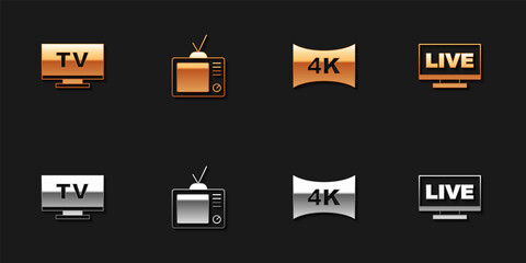 Set Smart Tv, Retro tv, Screen with 4k and Live stream icon. Vector