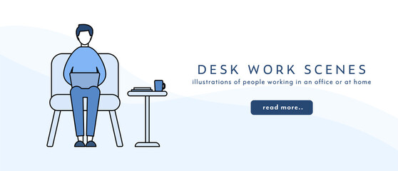 ソファで仕事をする男性のイラスト　人物　仕事　ビジネス　ノートパソコン　リモートワーク　テレワーク