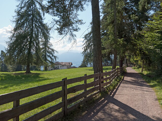 Wanderweg an der Freudpromenade in Oberbozen, S&uuml;dirol entlang wiesen und w&auml;ldern