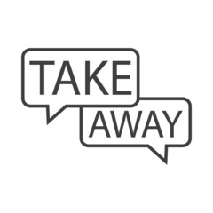 Logotipo con texto Take Away en silueta de 2 burbujas de habla con lineas en color gris