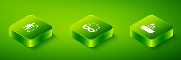 Set Isometric Glasses for swimming, Windsurfing and Surfboard icon. Vector