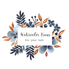 Watercolor floral frame with flowers, leaves, herbs isolated on a white background. Floral greeting card or invitation. Indigo color