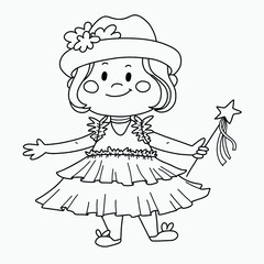 Cute girl fairy with magic wand. Vector illustration for postcard, banner, book.