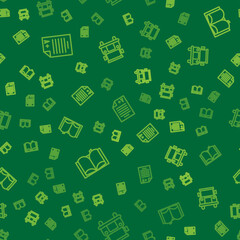 Set line Exam sheet with A plus grade, Open book and School Bus on seamless pattern. Vector