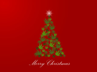 Naklejka na ściany i meble Christmas Tree and Cannabis leaves vector background