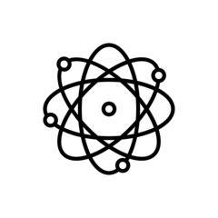 Nuclear energy thin line icon, electrons are moving around atom. Modern vector illustration.