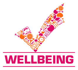 Wellbeing Pink Orange Health Symbols Tick Mark On Top 