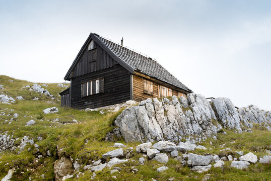 House, cabine on the top of the mountain in the Alp.