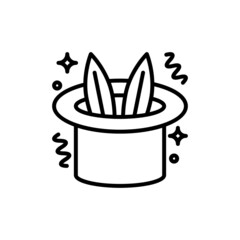Magician hat with rabbit ears thin line icon. Modern vector illustration. Logo for entertainment show.