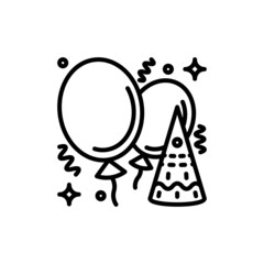 Kids party thin line icon, baloons, confetti, decoration. Modern vector illustration.
