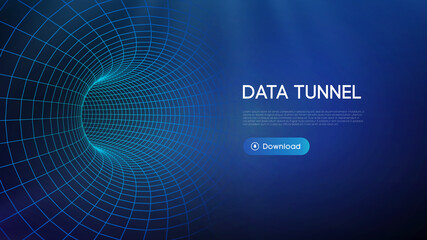 Naklejka premium Big data tunnel vector illustration. Abstract digital background. Computer data tunnel technology. Sorting data and network security. Innovation technology business abstract background.