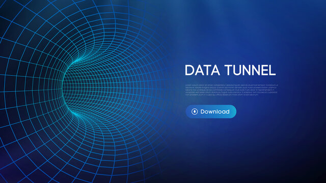 Big data tunnel vector illustration. Abstract digital background. Computer data tunnel technology. Sorting data and network security. Innovation technology business abstract background.
