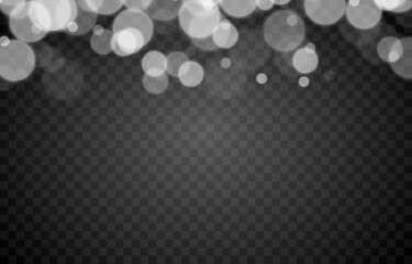 White bokeh on isolated transparent background. Light effect png, blurred bokeh png, christmas background. Magic glow, radiance. © Vitaliy