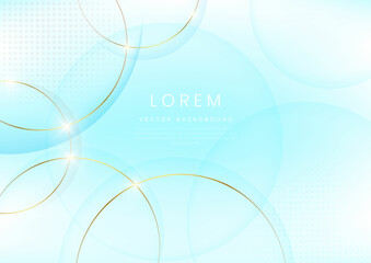 Abstract gold circles lines overlapping on soft blue background.