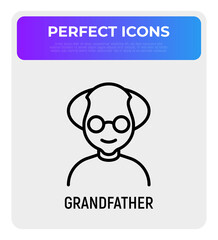 Grandfather in eyeglasses thin line icon. Modern vector illustration for avatar.